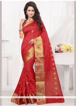 Banarasi Silk Red Woven Work Designer Traditional Saree