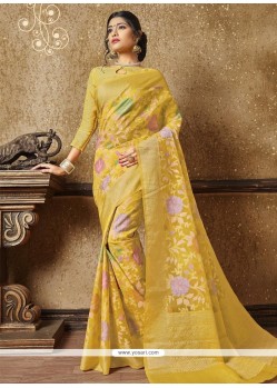 Resham Banarasi Silk Traditional Designer Saree In Yellow