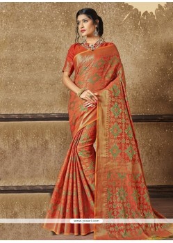 Zari Work Orange Traditional Designer Saree