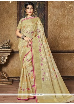 Cream Zari Work Banarasi Silk Traditional Saree