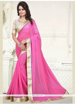 Patch Border Faux Georgette Casual Saree In Pink