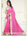 Patch Border Faux Georgette Casual Saree In Pink