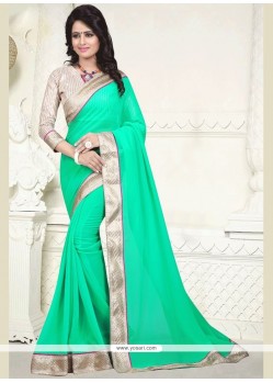 Faux Georgette Sea Green Patch Border Work Casual Saree