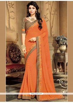 Georgette Orange Print Work Casual Saree