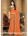 Georgette Orange Print Work Casual Saree