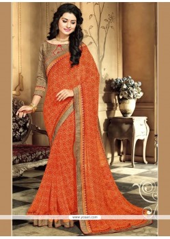 Orange Print Work Casual Saree