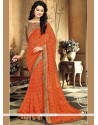 Orange Print Work Casual Saree