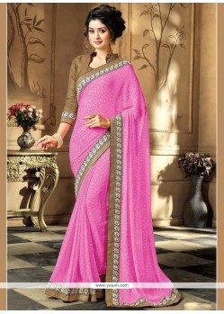 Georgette Pink Print Work Casual Saree