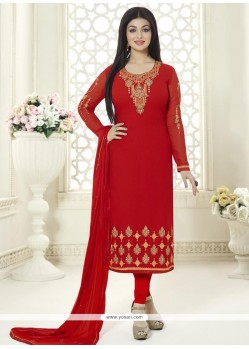 Ayesha Takia Lace Work Red Faux Georgette Churidar Designer Suit