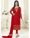 Ayesha Takia Lace Work Red Faux Georgette Churidar Designer Suit