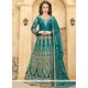 Tafeta Silk Sea Green Lace Work Floor Length Anarkali Suit