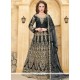 Lace Tafeta Silk Floor Length Anarkali Suit In Black