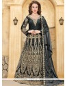 Lace Tafeta Silk Floor Length Anarkali Suit In Black