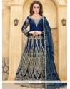 Tafeta Silk Navy Blue Resham Work Floor Length Anarkali Suit