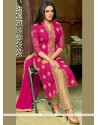 Lace Work Art Silk Hot Pink Pant Style Suit