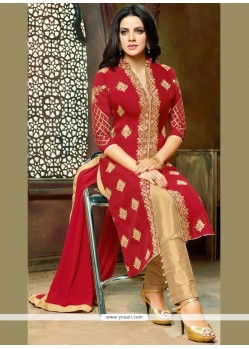 Lace Art Silk Pant Style Suit In Red
