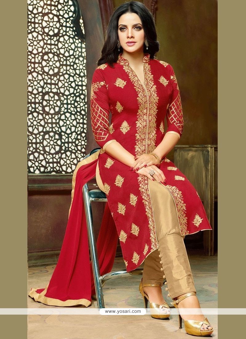 Buy Lace Art Silk Pant Style Suit In Red | Pakistani Suits