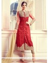 Embroidered Work Red Pant Style Suit