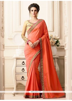 Orange Embroidered Work Designer Traditional Saree