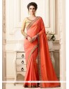 Orange Embroidered Work Designer Traditional Saree