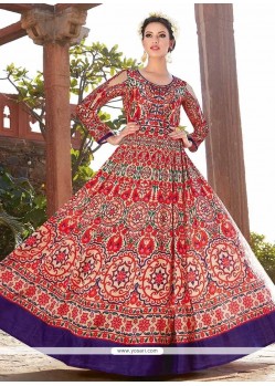 Print Work Satin Designer Floor Length Suit