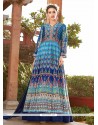 Blue Satin Floor Length Anarkali Suit