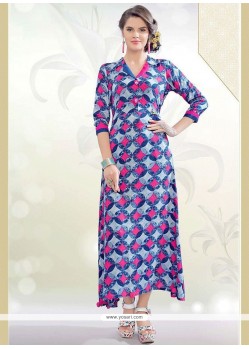 Multi Colour Print Work Rayon Party Wear Kurti