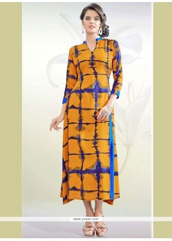 Multi Colour Print Work Rayon Party Wear Kurti