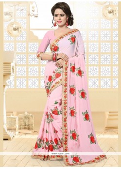 Patch Border Work Pink Classic Designer Saree