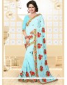 Fancy Fabric Blue Embroidered Work Classic Saree