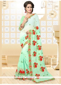 Fancy Fabric Sea Green Patch Border Work Saree