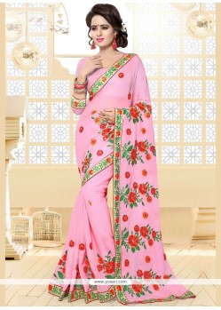 Embroidered Work Pink Classic Designer Saree