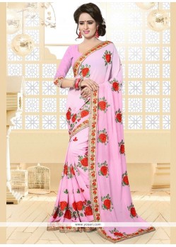 Pink Embroidered Work Fancy Fabric Classic Designer Saree