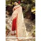 Viscose Beige And Red Designer Half N Half Saree