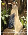 Beige And Grey Patch Border Work Brasso Half N Half Designer Saree