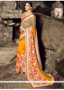 Faux Chiffon Patch Border Work Shaded Saree