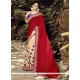 Art Silk Beige And Red Designer Half N Half Saree