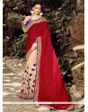 Art Silk Beige And Red Designer Half N Half Saree