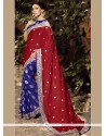 Satin Blue And Maroon Designer Half N Half Saree