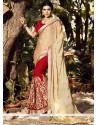 Beige And Red Embroidered Work Half N Half Designer Saree