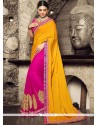 Hot Pink And Yellow Art Silk Designer Half N Half Saree