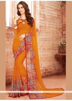 Multi Colour Print Work Faux Georgette Printed Saree