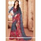 Multi Colour Print Work Faux Georgette Printed Saree