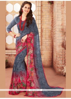 Multi Colour Print Work Faux Georgette Printed Saree