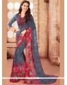 Multi Colour Print Work Faux Georgette Printed Saree