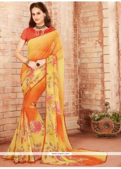 Multi Colour Print Work Faux Georgette Printed Saree