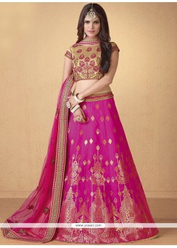 Hot Pink Embroidered Work Banarasi Silk Lehenga Choli