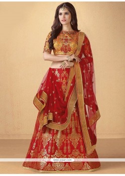 Banarasi Silk Red Embroidered Work Lehenga Choli