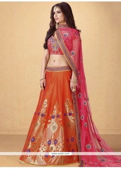 Hot Pink And Orange Banarasi Silk Lehenga Choli