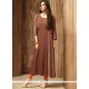 Cotton Brown Print Work Party Wear Kurti